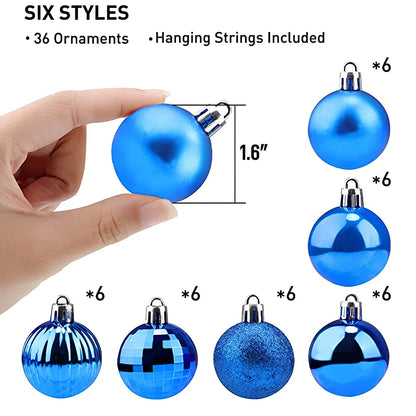 36 Christmas balls in 16 colours including rose gold and champagne gold, 4cm diameter