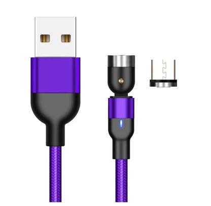 Essager black magnetic USB charging cable with 540-degree rotating connector showing LED light and nylon braiding