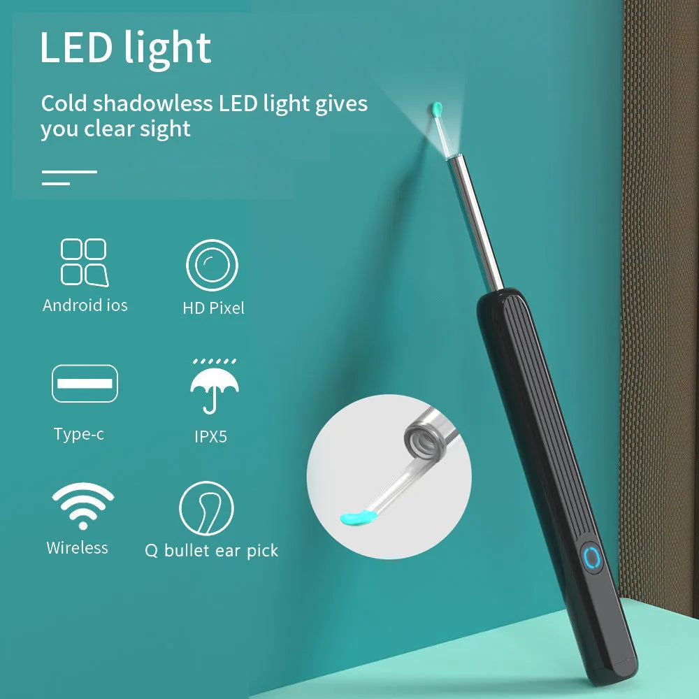 NE3 wireless otoscope ear cleaning kit with camera, LED light, and spoon heads