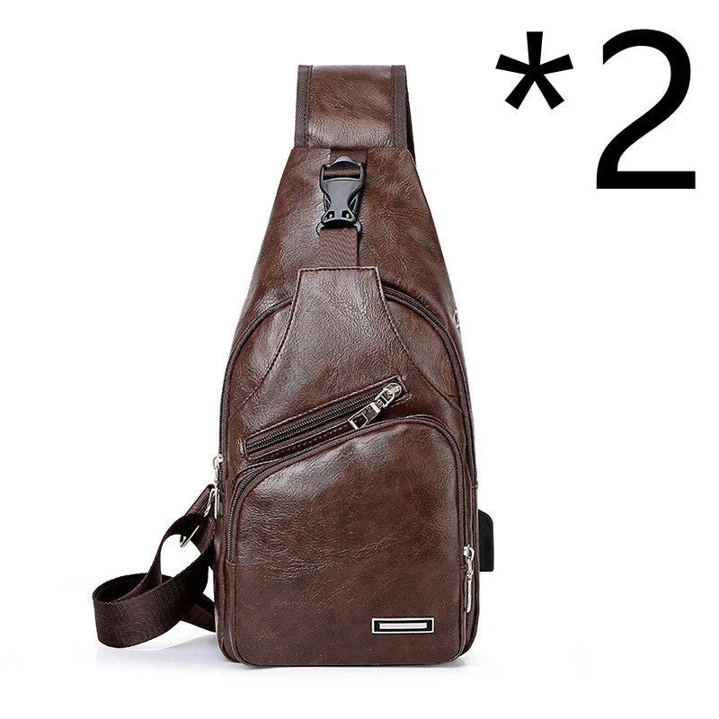 Stylish Men's USB Charging Chest Bag in Black, Coffee, and Light Brown colours