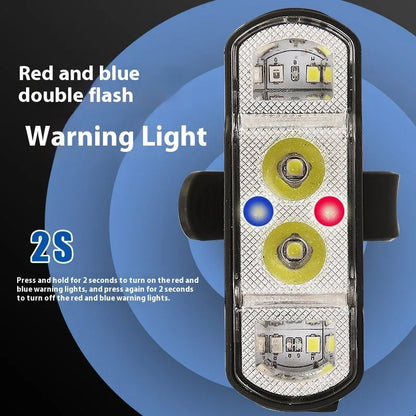Black USB rechargeable bicycle headlight with 350 lumen output mounted on handlebars