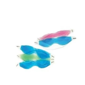 Blue reusable gel ice eye mask for cooling compress, measuring 16 by 5 cm.