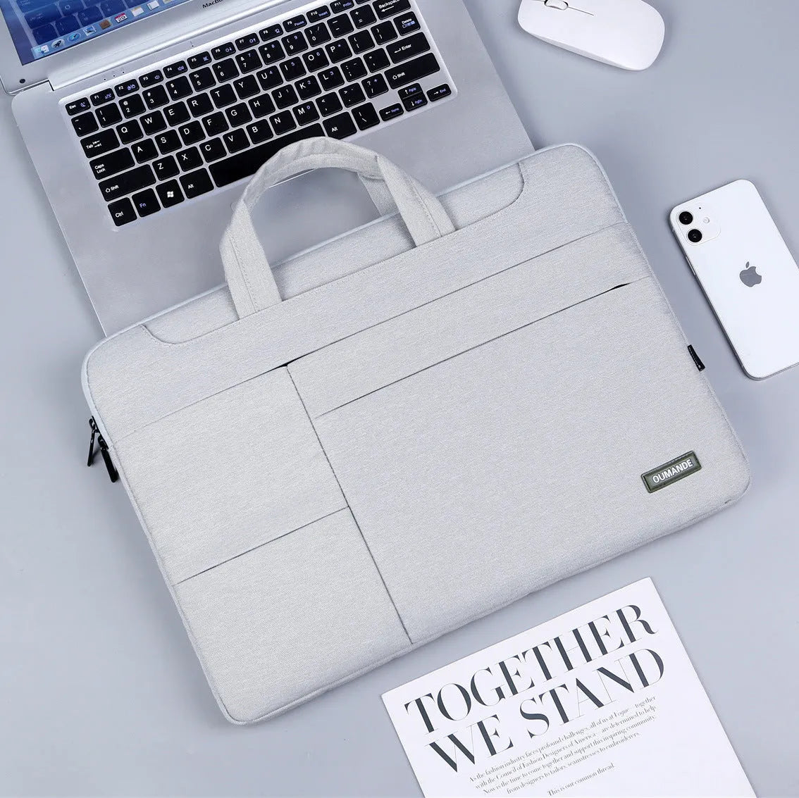 Waterproof Oxford cloth 15.6-inch laptop bag for business in dark grey with sewing line detail