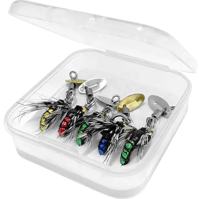 Bionic poisonous mosquito fishing hooks with spinning sequins in multicolor designs