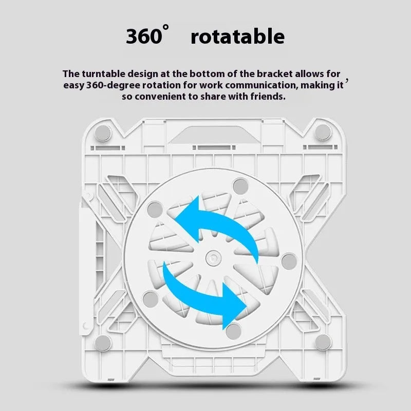 Black and white ABS plastic laptop bracket stand on a desk, showing its 300mm width and low 22mm profile.