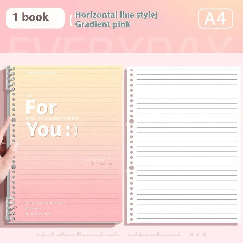 Removable coil gradient notepad in green, blue, pink, or purple with PP cover and wood-free paper