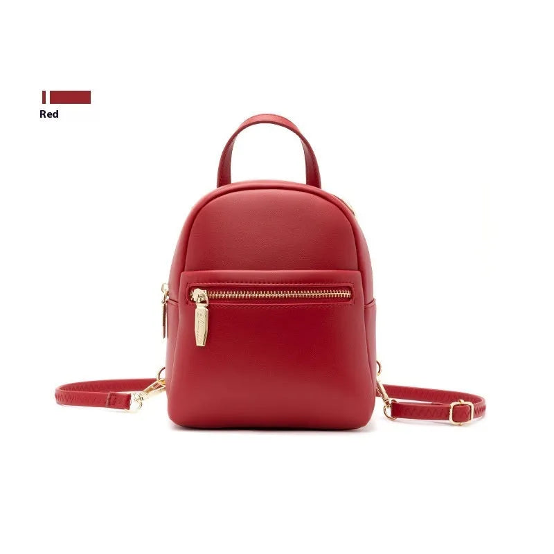 Soft PU mini backpack with three-dimensional pocket showing internal mobile phone bag organisation