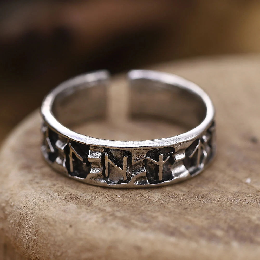 Adjustable geometric symbol ring in ancient silver finish, unisex vintage design