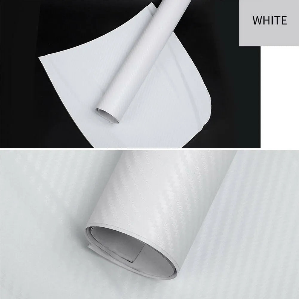 Carbon fibre car decoration sticker roll showing 3D texture in multiple colour options