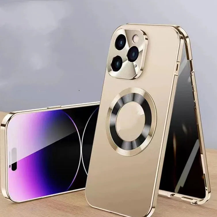 Magnetic iPhone case with metal clip in black, blue, gold, purple or silver colours