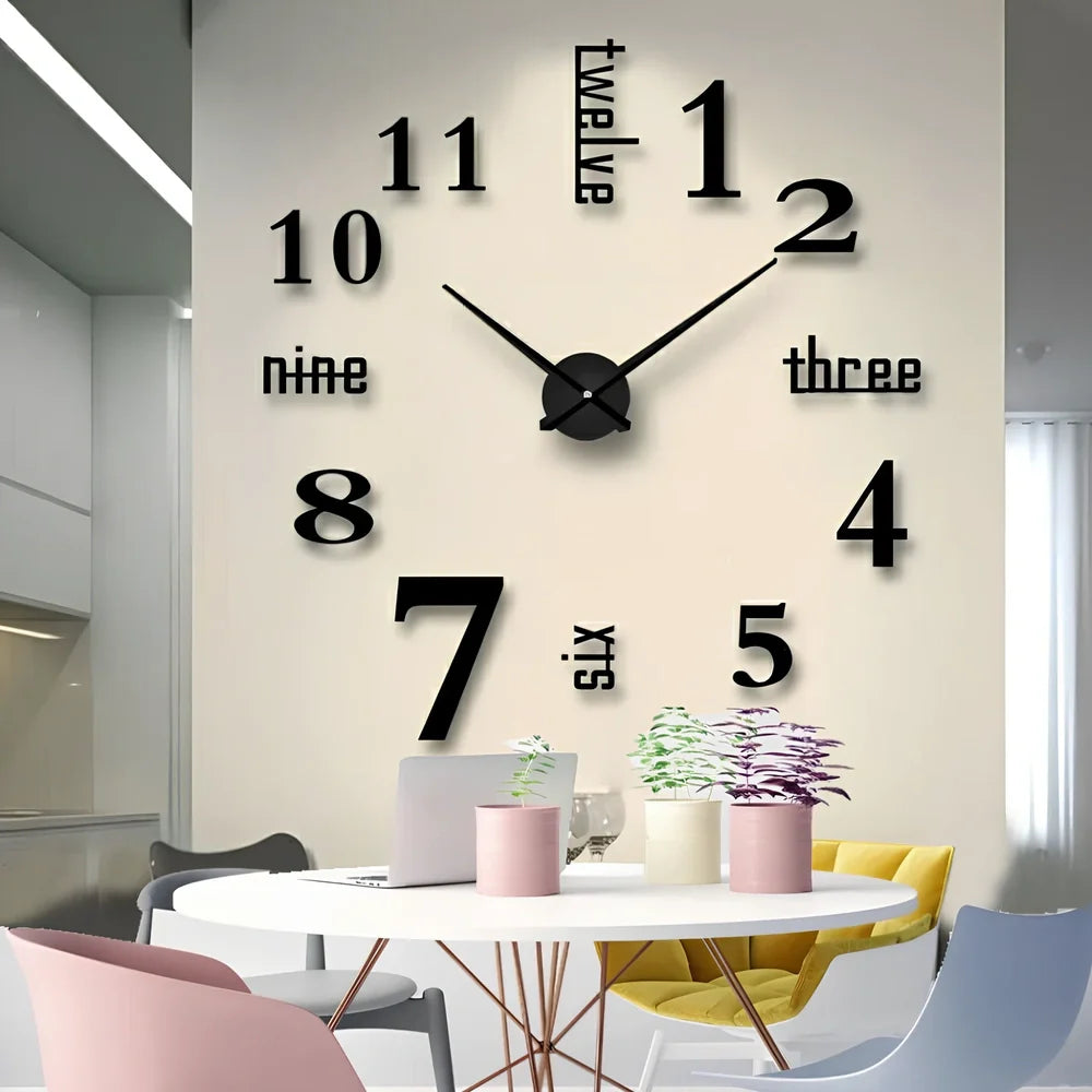 25-inch solar wall clock with laser-engraved markings and European round design in black finish