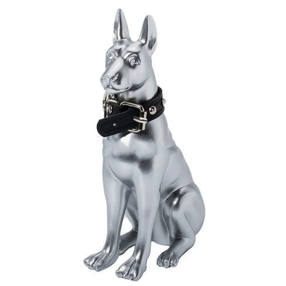 Silver Doberman dog sculpture, hand-made resin animal ornament, 18x10x5cm, for living room decoration