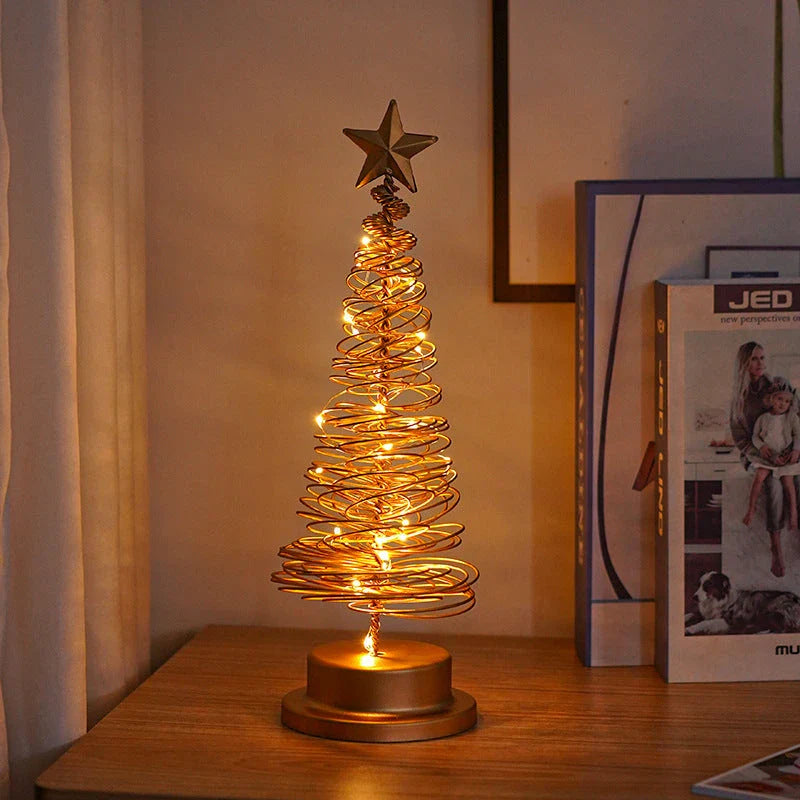 Festive LED Christmas tree lamp with a warm, glowing spiral design made of premium metal materials