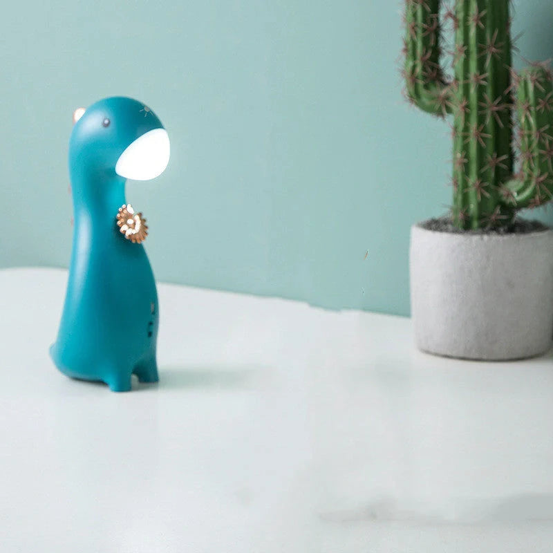 Cute Dinosaur LED Night Light in blue, green, or pink with touch control and rechargeable battery