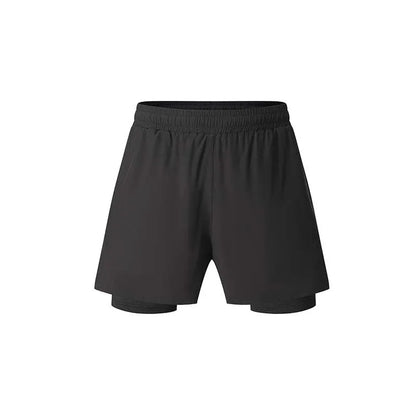 Men's black quick-dry running shorts with built-in liner for summer fitness