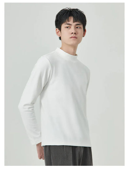 Men's brown half-high collar long sleeve t-shirt in Dralon fabric for autumn winter wear
