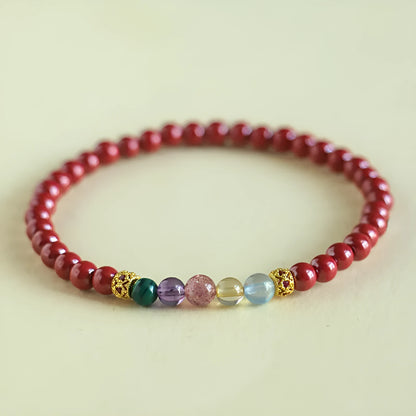 Purple gold cinnabar crystal string beads bracelet showing 4mm and 6mm size options