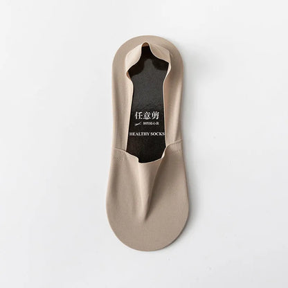 Men's invisible seamless low-cut socks in pure cotton ice silk fabric showing colour options