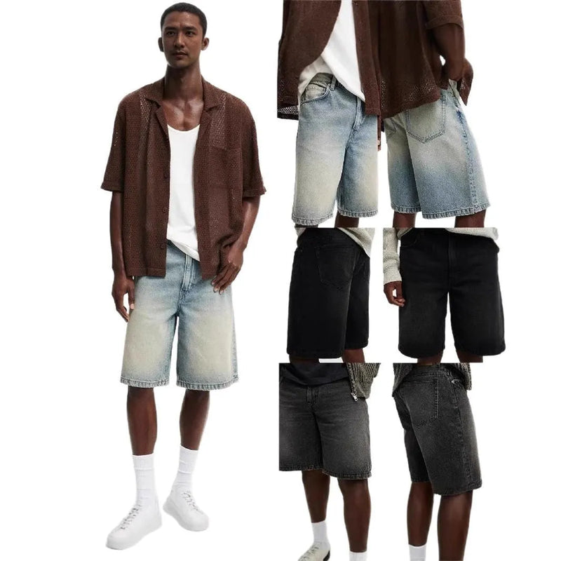 Men's jeans, straight leg loose fit summer trousers with no elasticity in cotton denim, available in light blue, black and grey street style casual wear in sizes S, M, L, XL