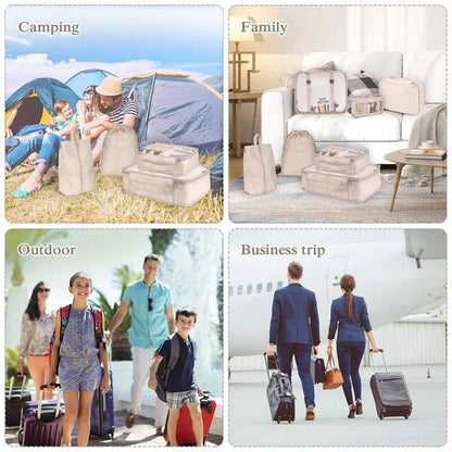 8-piece set of travel packing organisers in various colours for efficient luggage packing