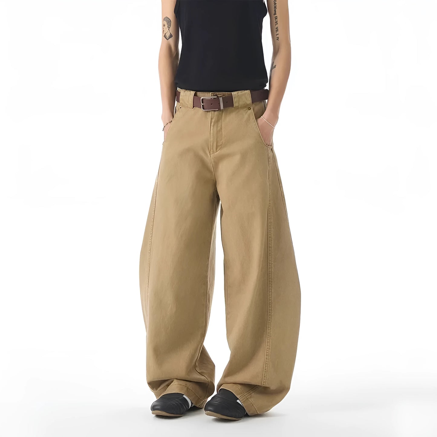 Brown straight-leg men's casual jeans with micro elasticity and Korean style design
