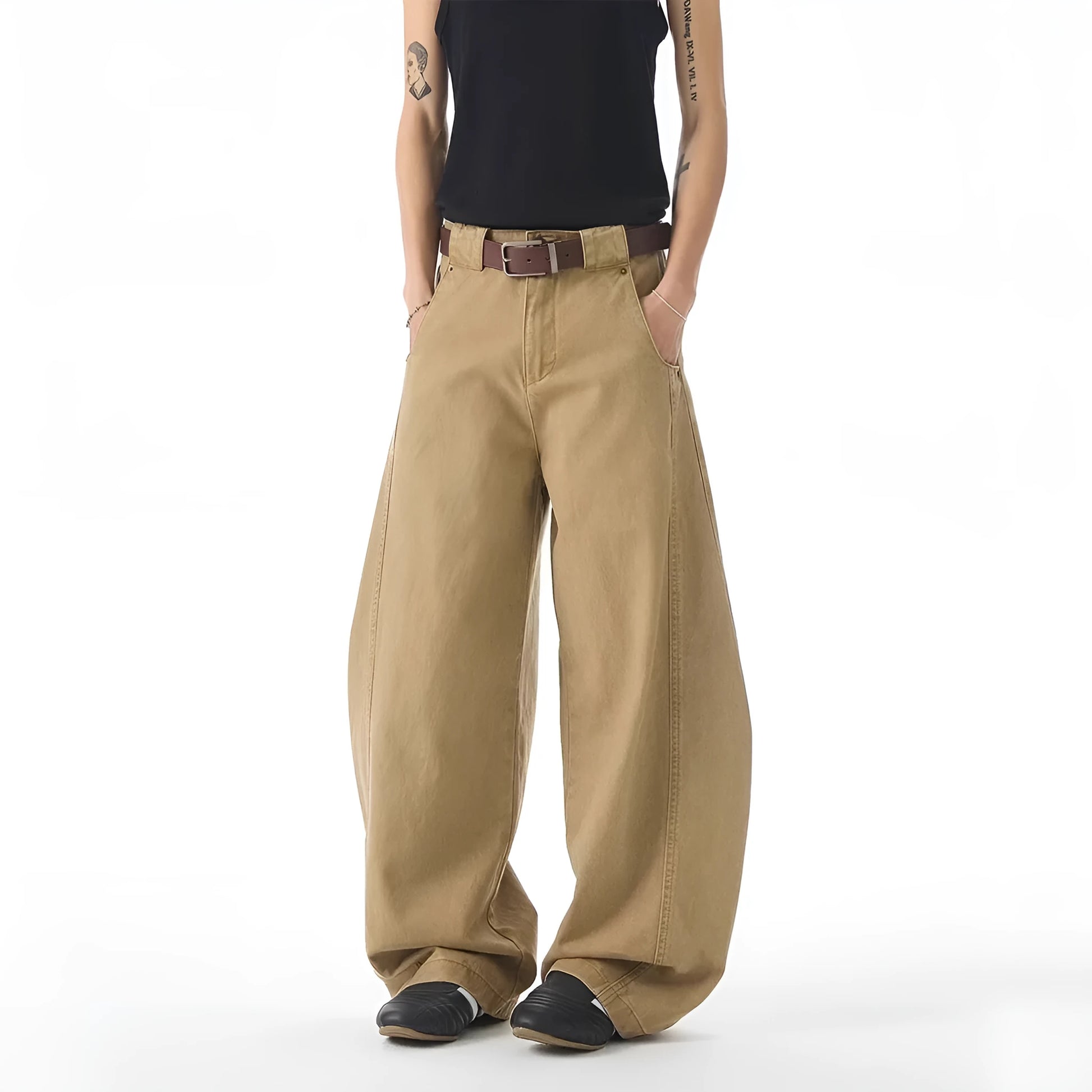 Brown straight-leg men's casual jeans with micro elasticity and Korean style design