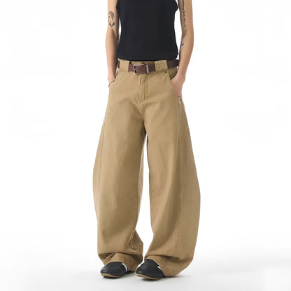 Brown straight-leg men's casual jeans with micro elasticity and Korean style design
