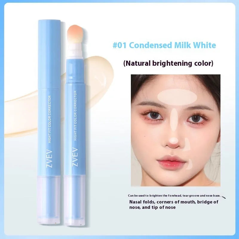 Concealer tube with sponge brush applicator in three colour options for skin tone correction