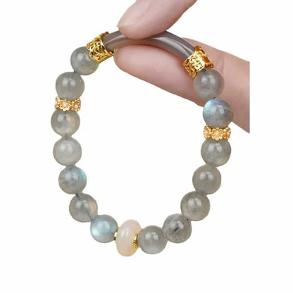 Women's grey moonstone half bracelet with 8mm round beads in simple handmade design