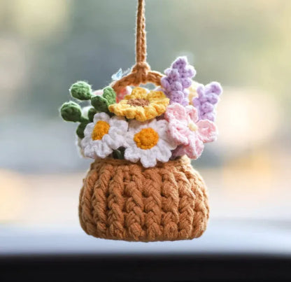 Green and white fishing style car plant decoration with 8cm base and 25cm hanging rope