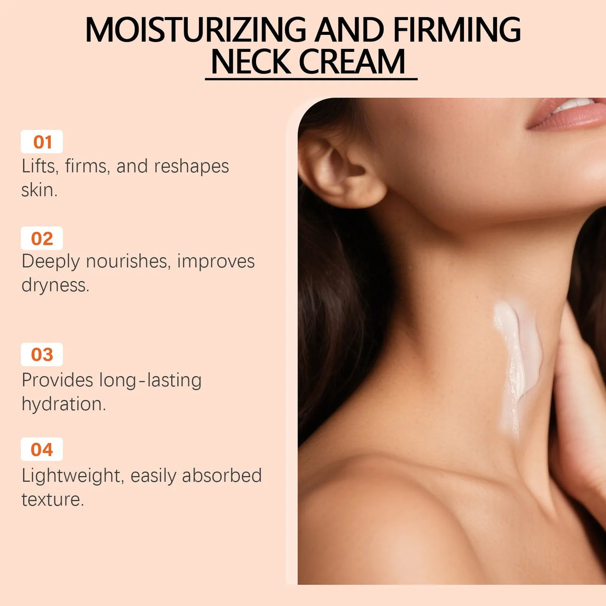 50g neck contour moisturising cream in 6.3cm square container for daily neck skin care