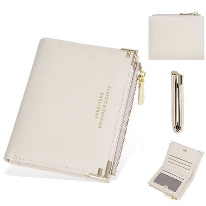 Compact women's wallet showing card slots and zipper coin purse in PU leather