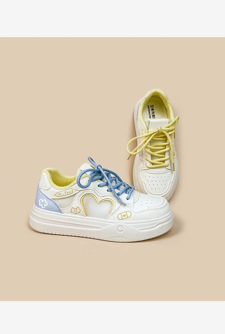 Korean-style mesh sneakers in Meow Rabbit Sea Salt Cheese colour with cross straps