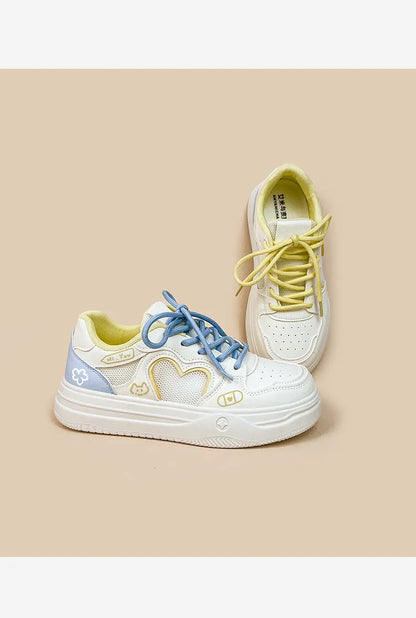 Korean-style mesh sneakers in Meow Rabbit Sea Salt Cheese colour with cross straps