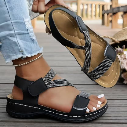 Women's Velcro sports sandals in black, blue, beige, white, or pink, PU upper and sole, sizes 36-43
