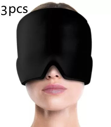 Ice Compress Headache Relief Hat in black and pink, offering 360-degree cold therapy for migraines and stress
