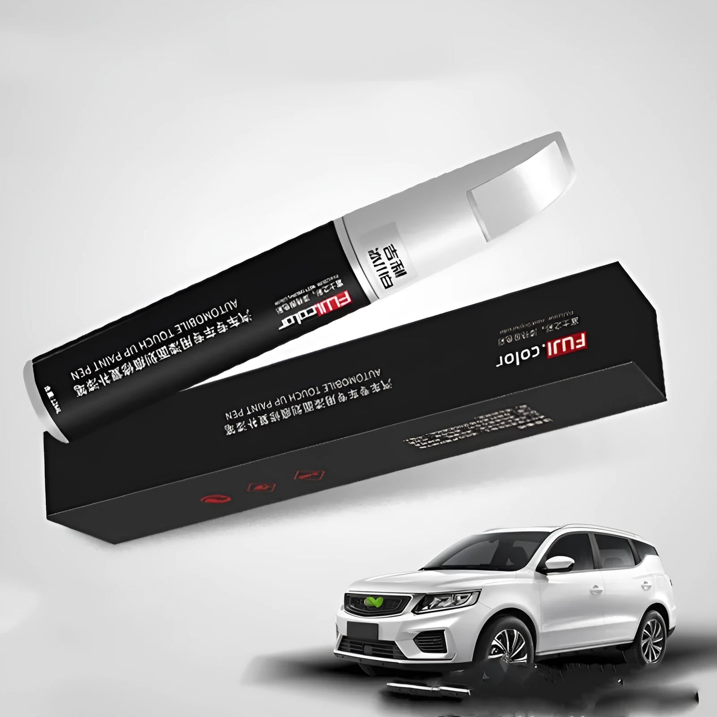 Boyue ICON Benry 12ml Ice Crystal White automotive touch-up paint pen with brush applicator.