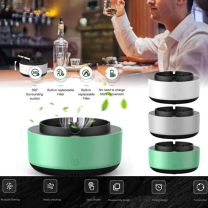 Portable automatic air purifier ashtray with negative ion technology for smoke removal