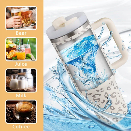 40oz stainless steel straw coffee mug with handle, ideal for travel
