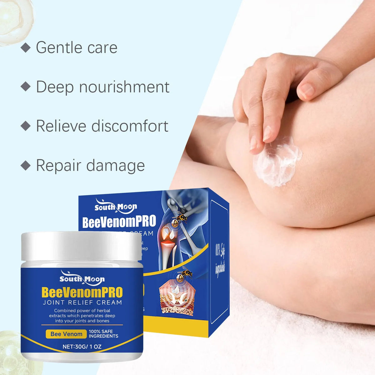 Herbal joint cream jar with knee massagers and knee pad set