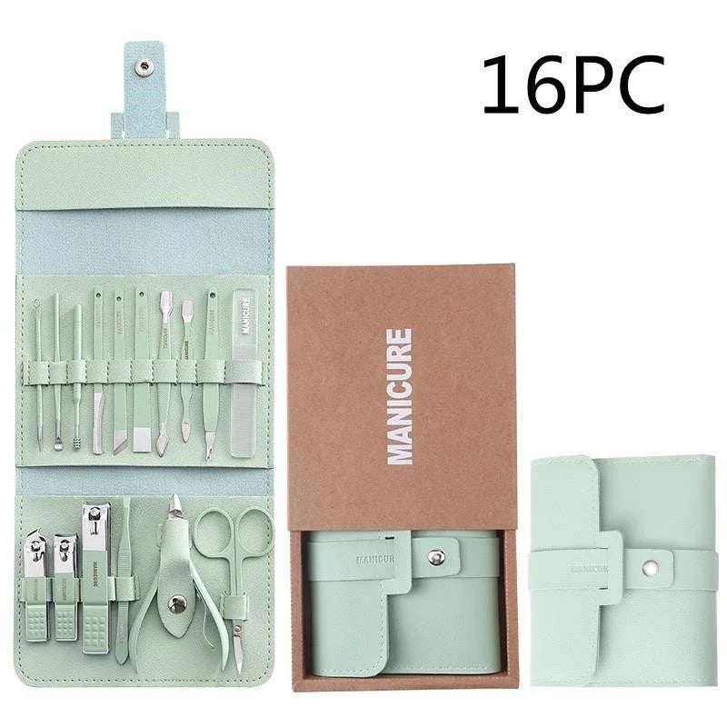 Premium 16-Piece Manicure Set with Stainless Steel Tools and Stylish PU Leather Case