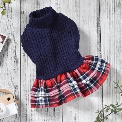Princess style dog dress in red or black with British skirt design, sizes XS to 3L for small and medium dogs