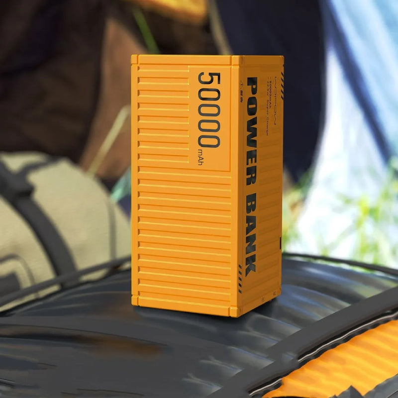 Large capacity outdoor digital display mobile power bank, 50000mAh polymer lithium-ion power bank with 5-port output for tablet, phone, Bluetooth headset charging, available in yellow, black, silver plastic case