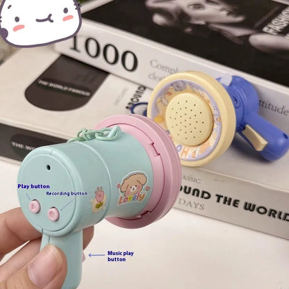Green and yellow plastic cartoon horn keychain with recording function