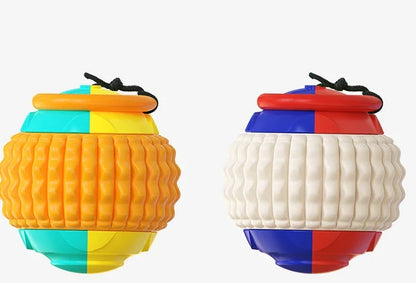 Interactive dog toy with retractable throwing ball, textured dental chew surface, and durable ABS construction