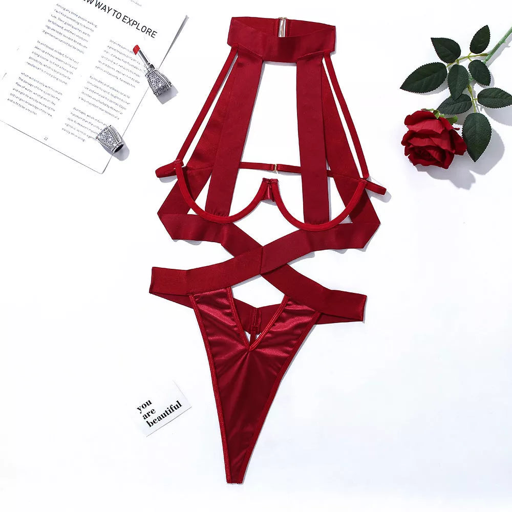 Women's bandage strap jumpsuit in polyester-spandex blend for bodybuilding