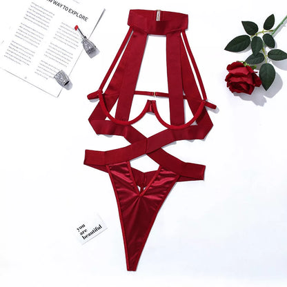 Women's bandage strap jumpsuit in polyester-spandex blend for bodybuilding