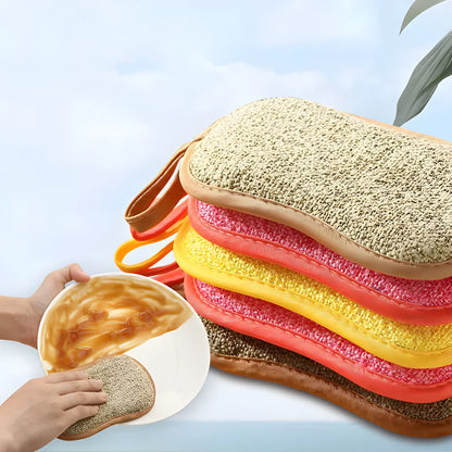 Double-sided kitchen sponge and microfiber cloth set for cleaning pots, pans, and hard surfaces