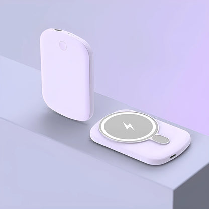 Magsafe magnetic wireless power bank in Barbie Pink, Gentleman's Black, Ivory White, and Lightning Purple colours.