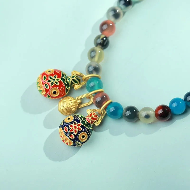 Women's natural agate snake bracelet with Chinese traditional patterns in 6mm or 8mm size